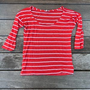 Splendid 3/4 length sleeve Top Red and White Stripe XS